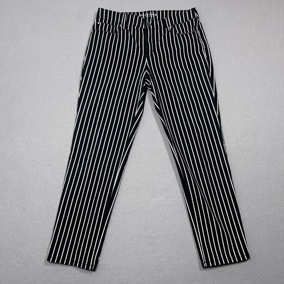 Chicos Platinum Ultimate Fit Slim Leg Jeans Womens‎ Size 0 Black White Pinstripe - Picture 1 of 11